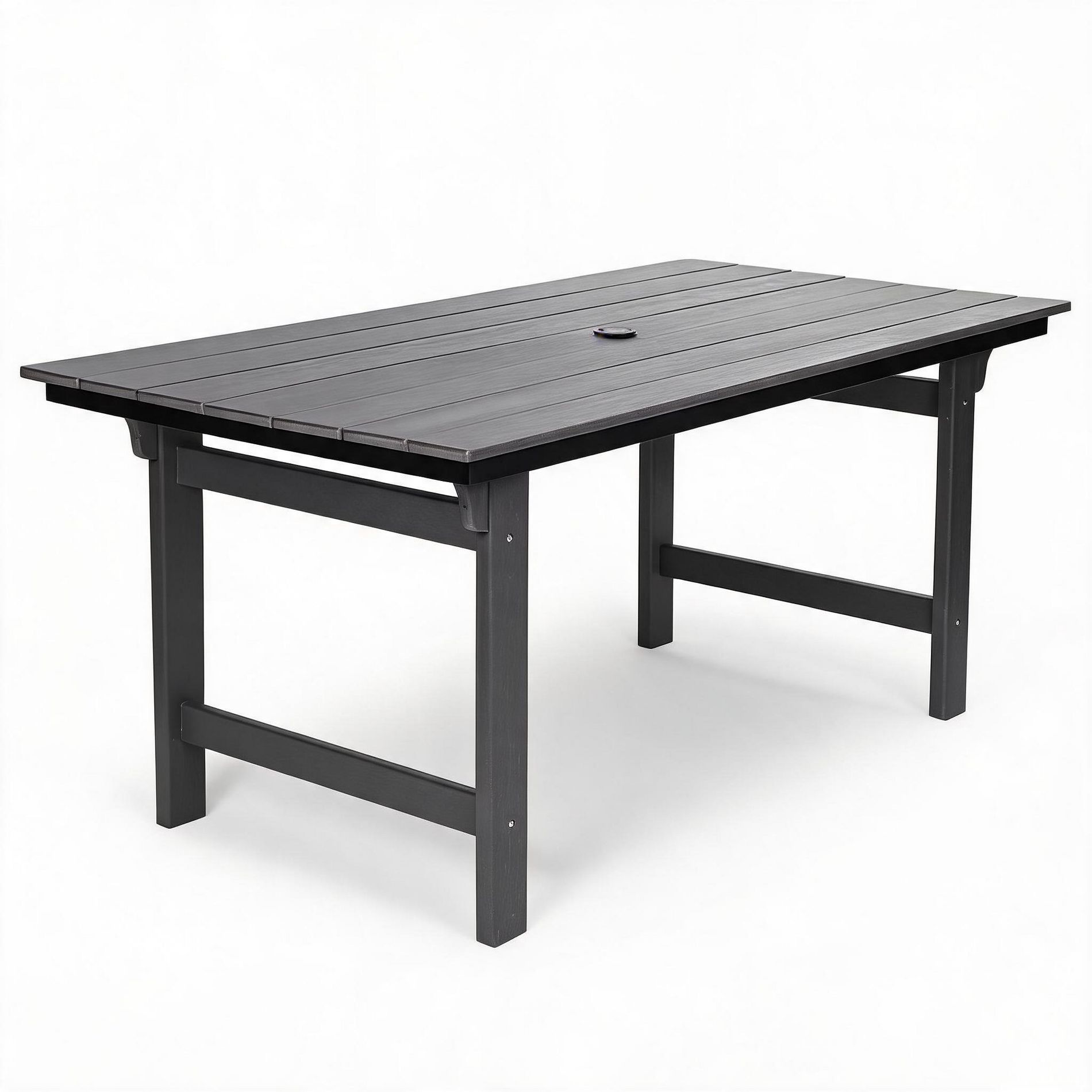 67" HDPE Rectangular Outdoor Dining Table for 4-6 with Umbrella Hole – Durable All-Weather Patio Table for Backyard & Garden, Gray