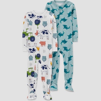 Baby Boys' 2pk Farm/Sharks Footed Pajama - Just One You® made by carter's 18M