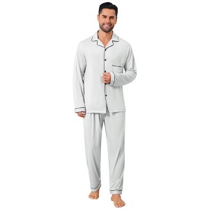 INSPIRE CHIC Men's 2 Pieces Long Sleeve Solid Color Button Down Casual Pajamas Set - 1 of 4