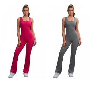 INSPIRE CHIC 2 Pcs Women's Hollow Back Flare Jumpsuits One Piece Long Workout Fitness Full Body Shaper - 1 of 4