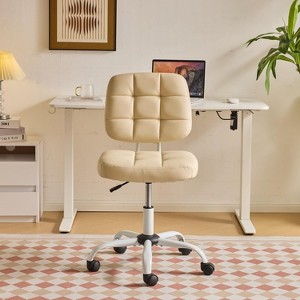 VINGLI Compact Small Desk Chair, Cute Armless Vanity Chair with Wheels,Low Back, Height Adjustable Task Chair for Small Spaces, PU Leather - 1 of 4