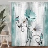 Aoibox Rustic Farmhouse Shower Curtain with Teal Daisy Floral and Butterfly Design for Bathroom Decor, Includes 12 Hooks - 2 of 4