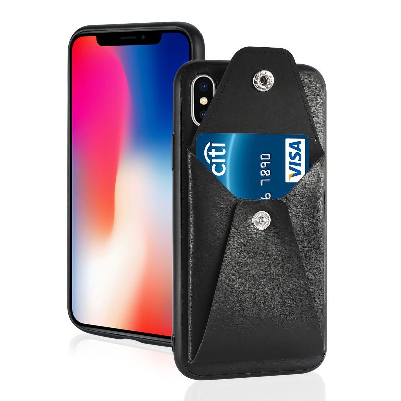 Reiko iPhone X/iPhone XS Durable Leather Protective Case with Back Pocket in Black, 3 of 5