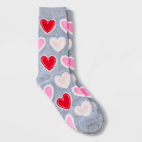 Women's Doily Hearts Valentine's Day Crew Socks - Heather Gray 4-10 ...