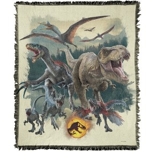 Jurassic World Jurassic World: Dominion Dino Predator Group Blanket 50"x60" Woven Tapestry - 1 of 4
