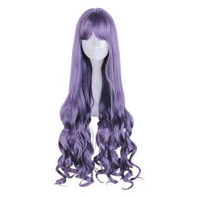 Unique Bargains Women's Halloween Curly Wigs 31" Purple with Wig Cap