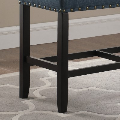 Blue Linen and Cotton Counter Height Dining Bench with Nailhead Trim