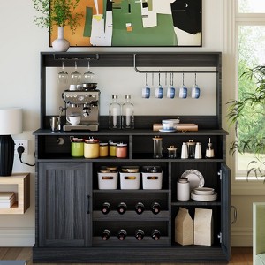 GustoWave 47" Farmhouse Coffee Bar Cabinet with 5 Hooks, Buffet Cabinet, Goblet Holder, Sideboard Cabinet with Wine Rack Storage Cabinet - 1 of 4