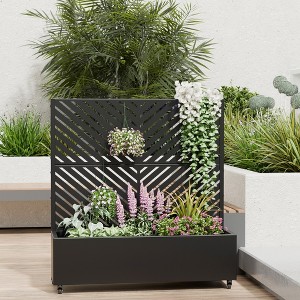 Spassway 16"H*47"W*47"D Metal Planter Box with Trellis Outdoor Raised Garden Bed With Privacy Screen Planters for Climbing Plants Vines Vegetables - 1 of 4