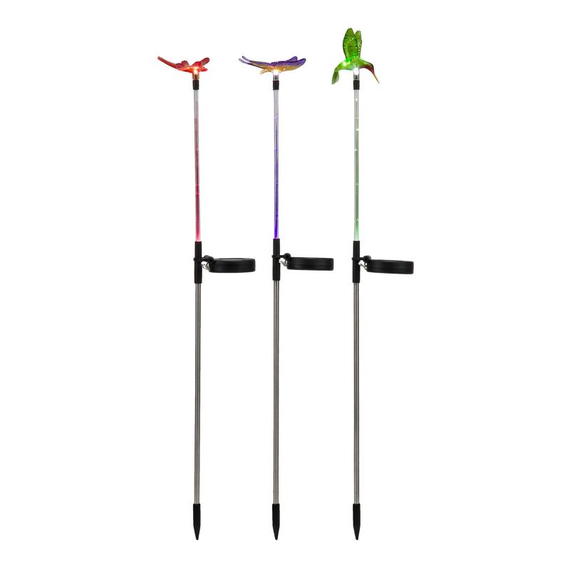 3pc Butterfly, Hummingbird, and Dragonfly Solar Fiber LED Pathway Garden Stakes - Alpine Corporation, 1 of 12