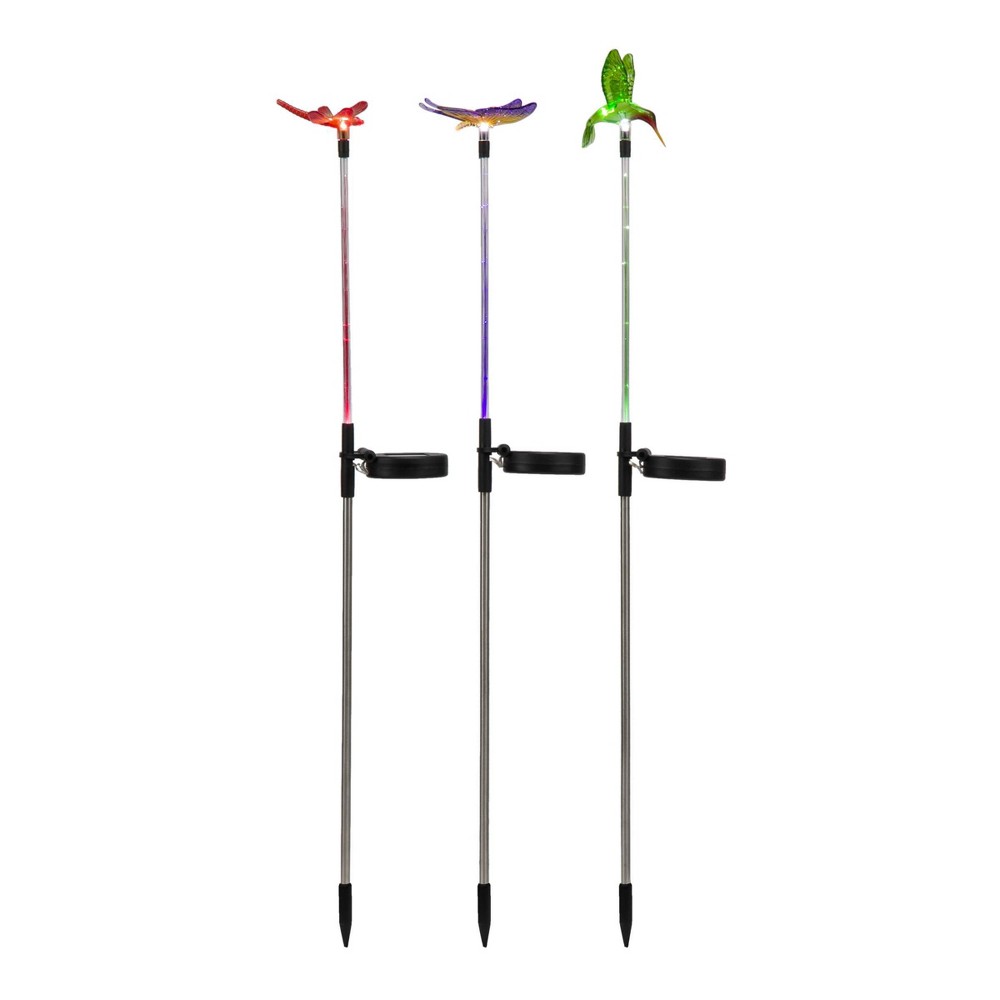 3pc Butterfly, Hummingbird, Dragonfly Solar Stakes: Alpine Corporation, Outdoor LED Decor