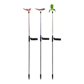 3pc Butterfly, Hummingbird, and Dragonfly Solar Fiber LED Pathway Garden Stakes - Alpine Corporation