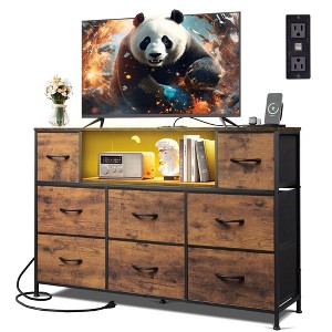 8-Drawer Fabric Dresser with Charging Station and LED Lights, TV Stand for 55-Inch - 1 of 4