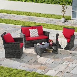CAVINAS Patio Table and Chairs Set, Rattan Chairs Wicker Patio Furniture, Modern Outdoor Seating Set with Footstool for Balcony - 1 of 4