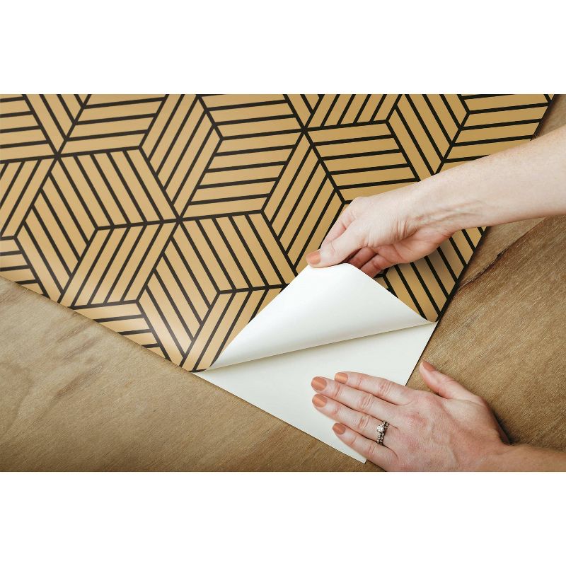 RoomMates Striped Hexagon Peel &#38; Stick Wallpaper Gold/Black, 5 of 9
