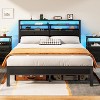 Furnulem Full Size Bed Frame with Headboard 2 Fabric Drawers Bed Featuring LED Lights Built-in Charging Station Storage Shelves No Box Spring Needed - 4 of 4