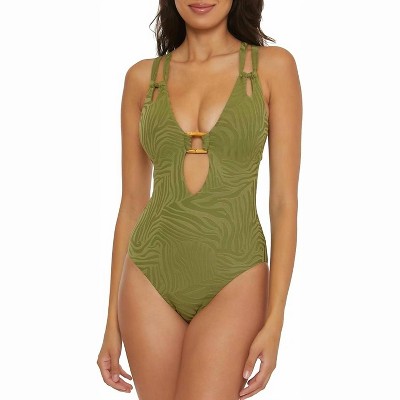 Women's Wo‚Äôs Congo Jacquard Plunging One Piece Keyhole Swimsuit - BECCA