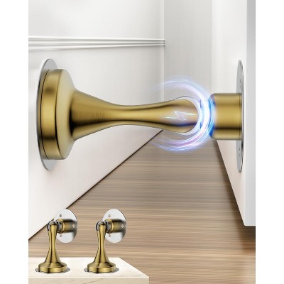 DOMETOUR Magnetic Door Stopper 2 Pack, Stainless Steel Door Holder, Adhesive & Screws, Wall/Floor Mount, Gold