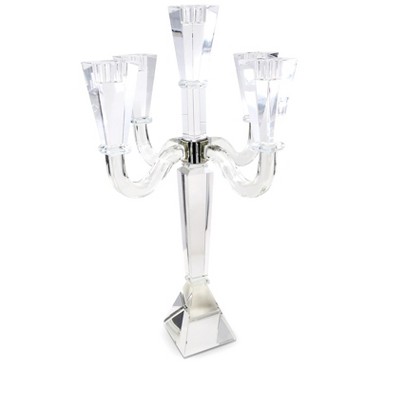 HomeRoots 20" Clear Faceted Crystal Tabletop Candelabra Candle Holder