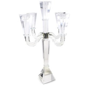 HomeRoots 20" Clear Faceted Crystal Tabletop Candelabra Candle Holder - 1 of 4