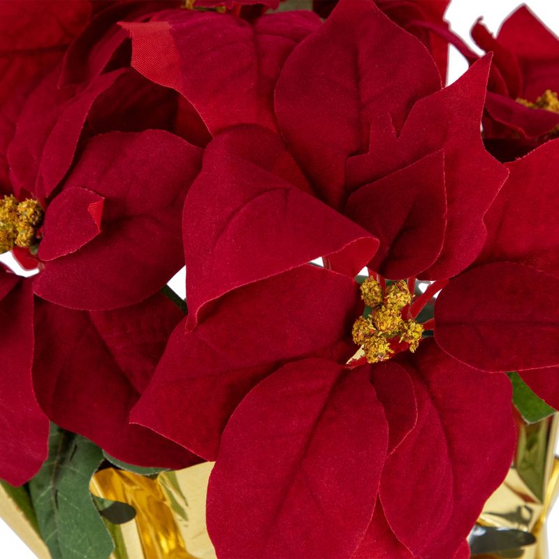 Northlight 16" Red Artificial Christmas Poinsettia Arrangement with Gold Wrapped Pot, 4 of 6