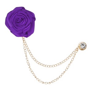 Unique Bargains Silk Alloy Handmade Rose Flower Brooch Pin with Gold Badge Tassel Chain for Men Suit 1 Pc - 1 of 4