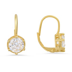 Sterling Silver Round-cut CZ Leverback Earrings - 1 of 2