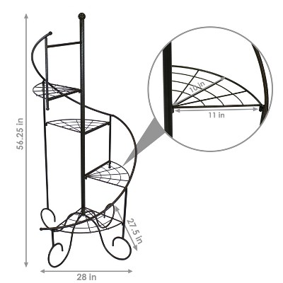56" Black Iron 4-Tier Spiral Staircase Plant Stand Set