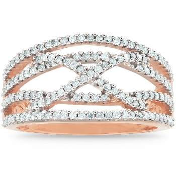 Pompeii3 1/2 Ct Diamond Multi Row Crossover Right Hand Cocktail Ring 10k Rose Gold