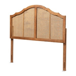 Iris Vintage Wood and Synthetic Rattan Arched Headboard Walnut - Baxton Studio - 1 of 4