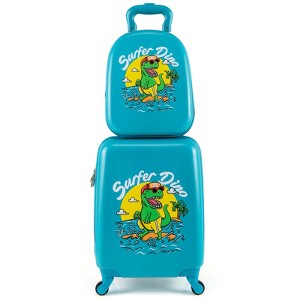 Costway 16” Carry-on Suitcase & 13” Backpack with 4 Spinner Wheels & Telescopic Handle with car/pony/race car/dinosaur pattern - 1 of 4