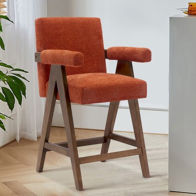 Morgan 25.5" Height Upholstered Seat and Back Counter Stools With Upside Down "V" shape design Solid Wood Legs-Maison Boucle