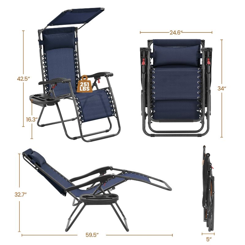 Yaheetech 26in Outdoor Patio Zero Gravity Chair with Cupholder/Pillow, 3 of 8