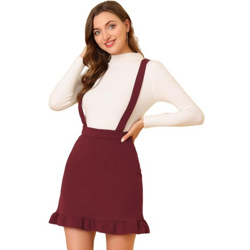 Burgundy skirt overalls sale