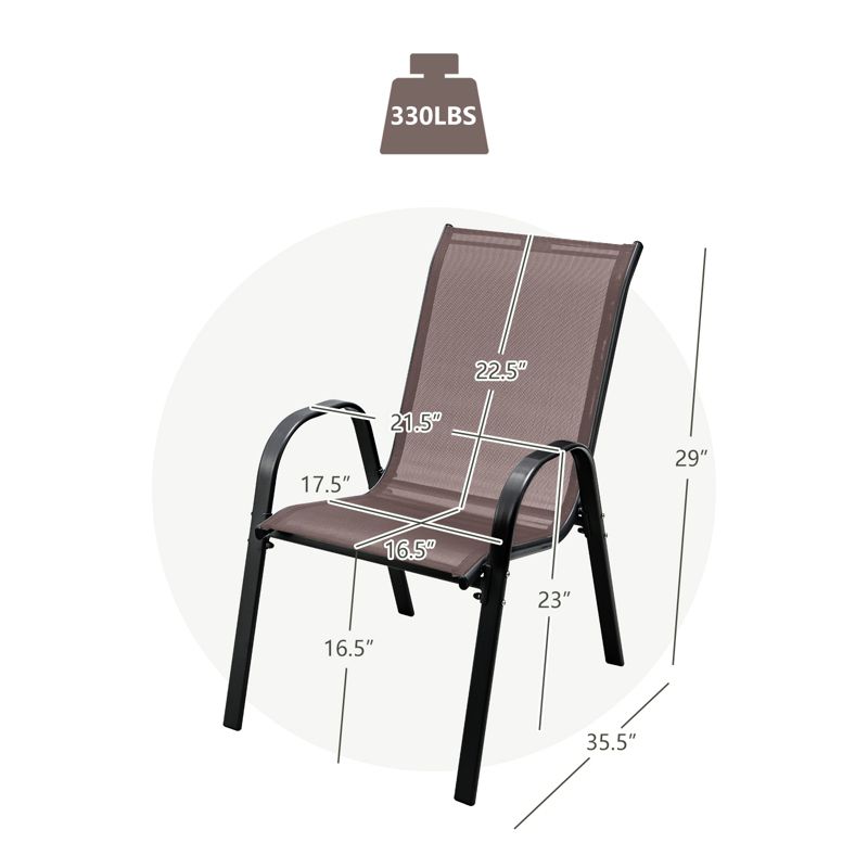 Costway Set of 4 Patio Dining Chairs Stackable Armrest Space Saving Garden Brown/Grey, 2 of 11