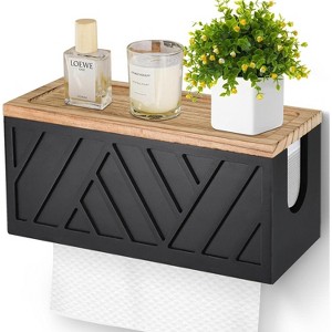 Wall Mounted Paper Towel Dispenser with Lid, Solid Wood Holder for C-Fold & Z-Fold Paper Towels - 1 of 4