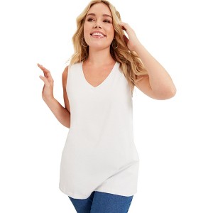 June + Vie by Roaman's Women's Plus Size V-Neck One + Only Tank Top - 1 of 4