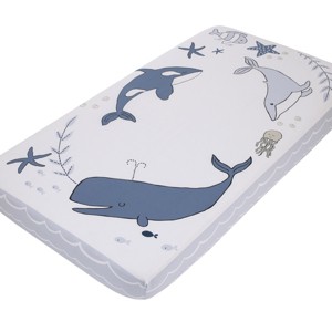 NoJo Marine Navy, Light Blue, and White Ocean Friends 100% Cotton Nursery Photo Op Fitted Crib Sheet - 1 of 4