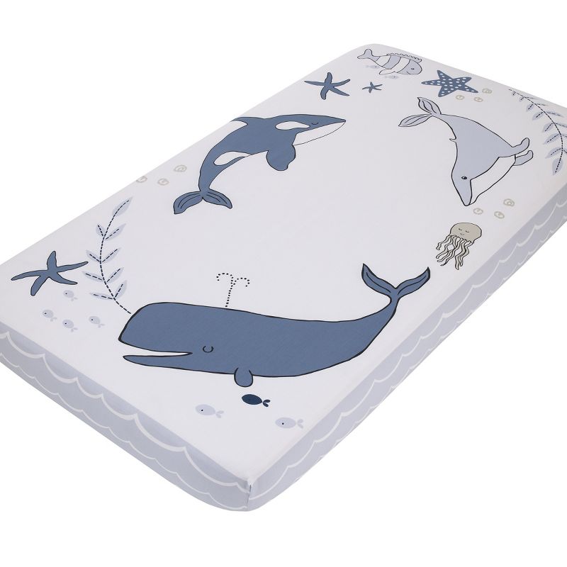 NoJo Marine Navy, Light Blue, and White Ocean Friends 100% Cotton Nursery Photo Op Fitted Crib Sheet, 1 of 5