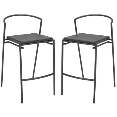 Bauhaus Inspired Black Vegan Leather & Metal Counter Stool Pair