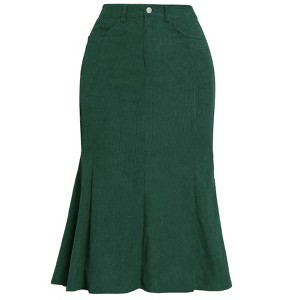 INSPIRE CHIC Office Corduroy High Waisted Fishtail western bodycon Vintage Midi Skirts - 1 of 4