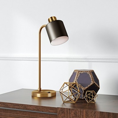 Hudson and Canal 20.75" Tall Table Lamp with Metal Shade Brass/Black: Industrial Design, UL Listed, E26 Socket