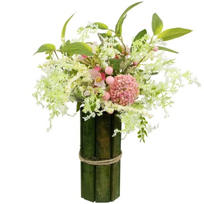 Pink and Green Hydrangea Berry Floral Bouquet with Jute Base