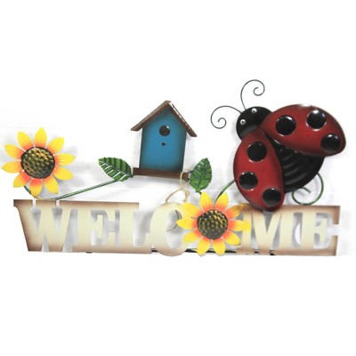 Home & Garden 20.0" Lady Bug Welcome Sign Poke Yard Decor Planter Stake Direct Designs International  -  Decorative Garden Stakes