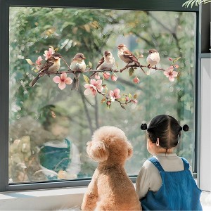 Flower Window Clings, Birds Floral Window Decals, Removable Floral Branch Home Stickers For Living Room Restroom Bedroom Glass Door Decoration - 1 of 4