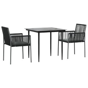 vidaXL 3 Piece Patio Dining Set - Poly Rattan and Steel Construction - Black with Comfortable Armrest Chairs and a Tempered Glass Tabletop - 1 of 4