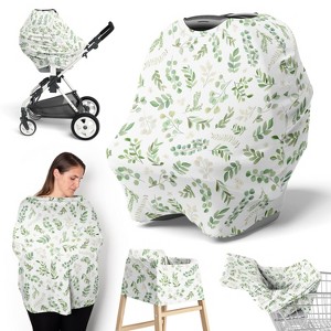 Sweet Jojo Designs Gender Neutral 5-in-1 Multi Use Baby Nursing Cover Botanical Leaf Green and White - 1 of 4