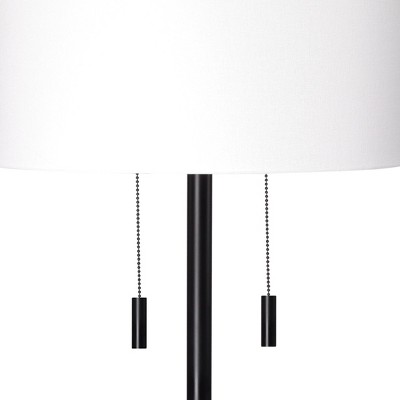 Black Metal Floor Lamp with White Linen Shade and 3-Way Switch