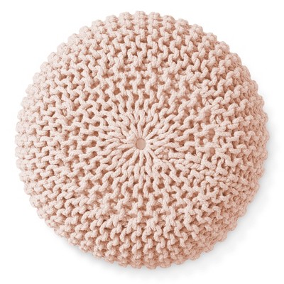 Light Pink Cotton Knit Round Pouf Ottoman
