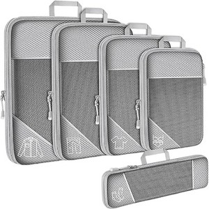 5 Set Compression Packing Cubes, Ultralight Expandable Packing Organizers for Travelers, Airplane Cruise Car Train - 1 of 4
